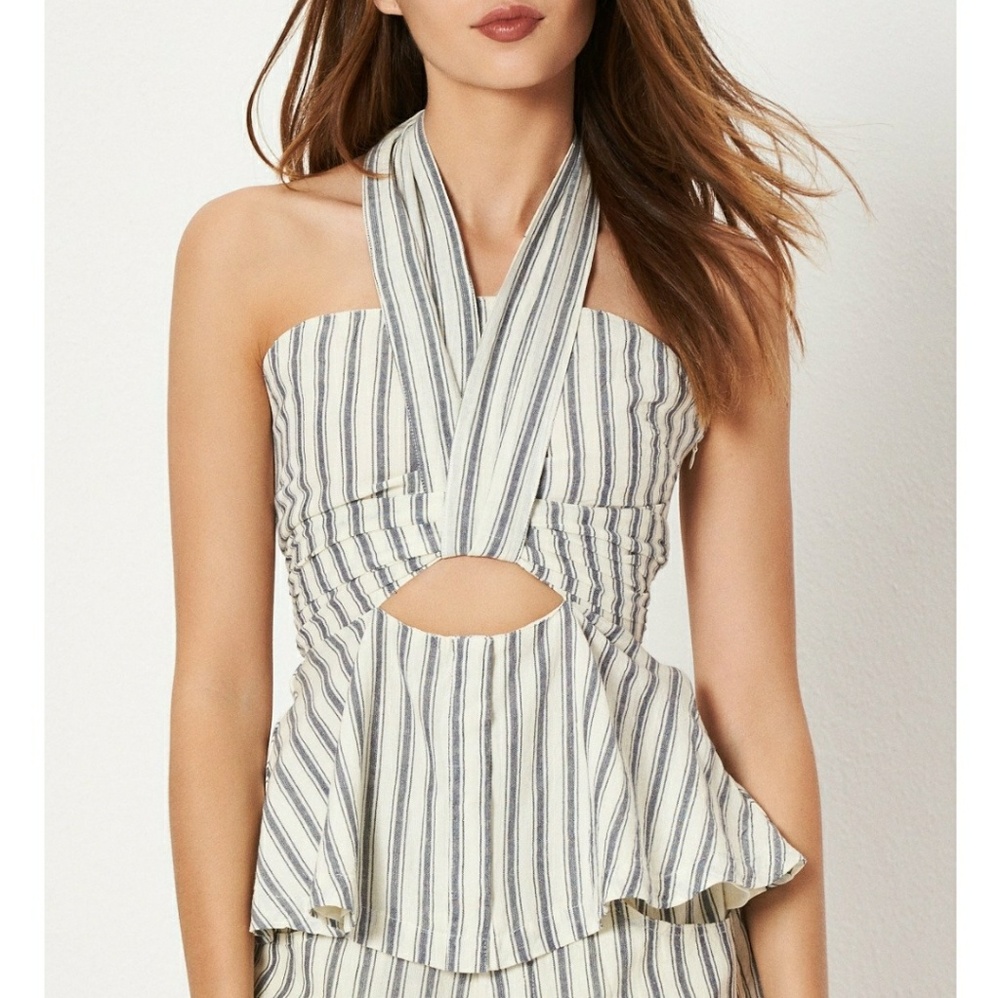 Tularosa Darby Stripe Strapless Linen Tube Top - Picture 1 of 8